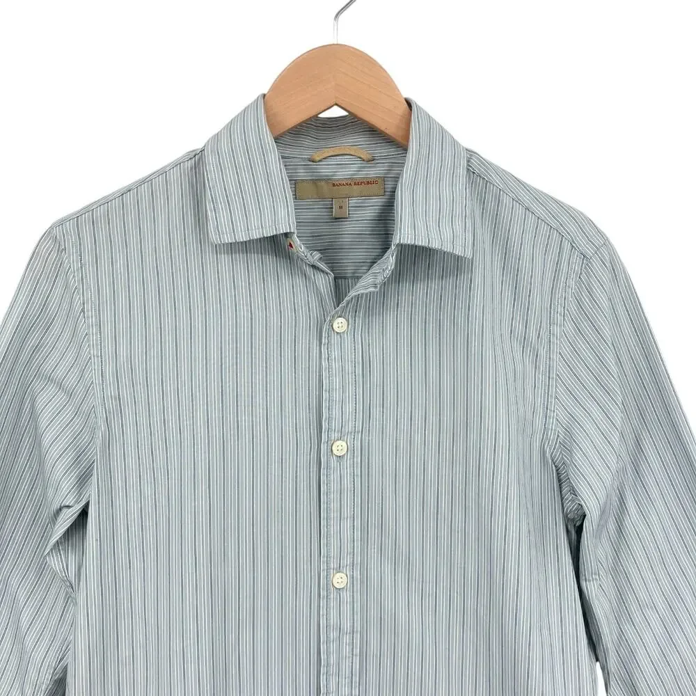 Banana Republic Long Sleeve Shirt Medium Mens Blue Striped Slim Fit Button Down